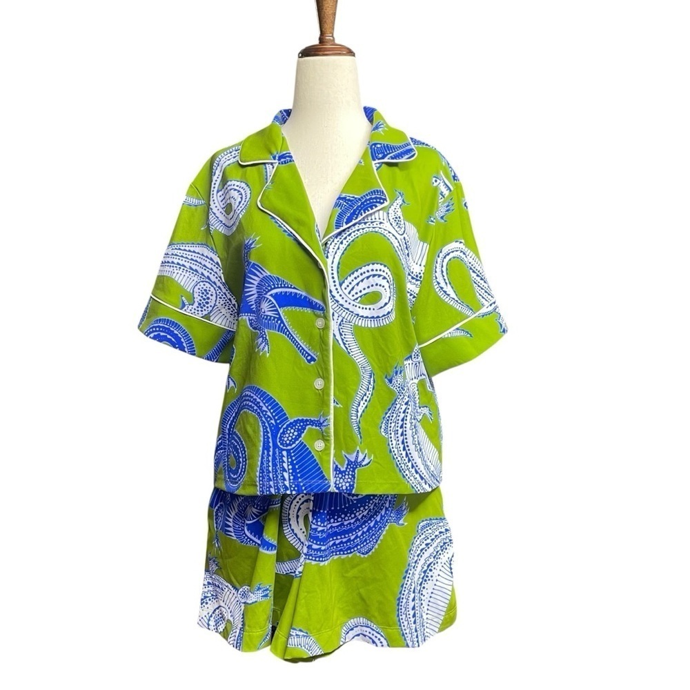 The Noli Shop Pajama Shorts Set Loungewear in Nile Chartreuse Green Size M/L